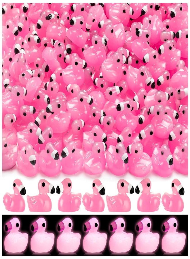 LHSYFBZ 100 Pcs Mini Resin Flamingo Ducks, Luminous Flamingo Tiny Ducks, Glow in The Dark Miniature Flamingos for Cake Topper Garden Dollhouse Landscape Aquarium Ornaments DIY Crafts - Image 1